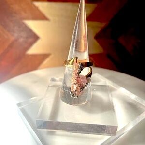 Adjustable Gold Plated Ring With Druzy Pink Stone